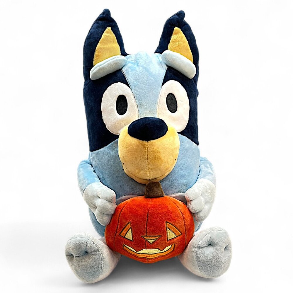 Bluey Jumbo Halloween Pumpkin Plush 18" Tall Blue Orange Yellow